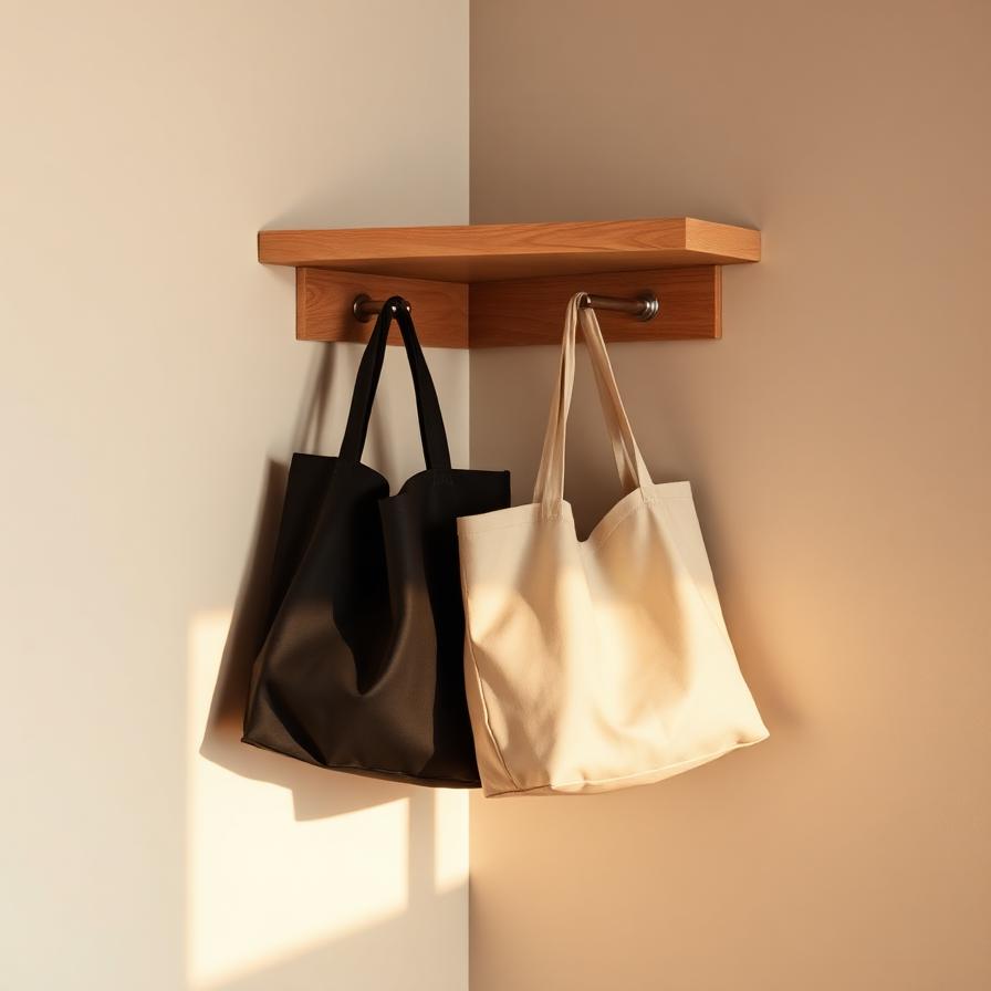 Floating corner shelf with two pegs