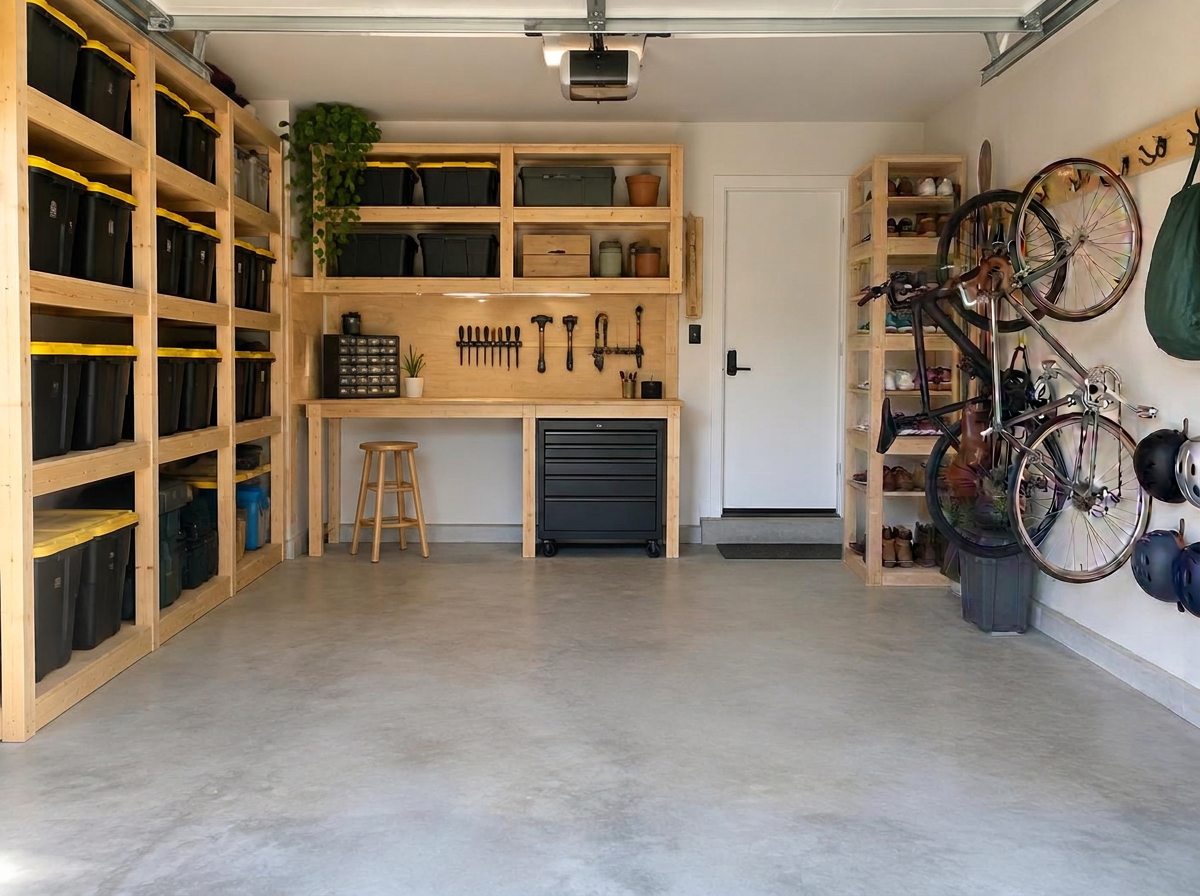 Garage after a Binly Woodcraft storage transformation