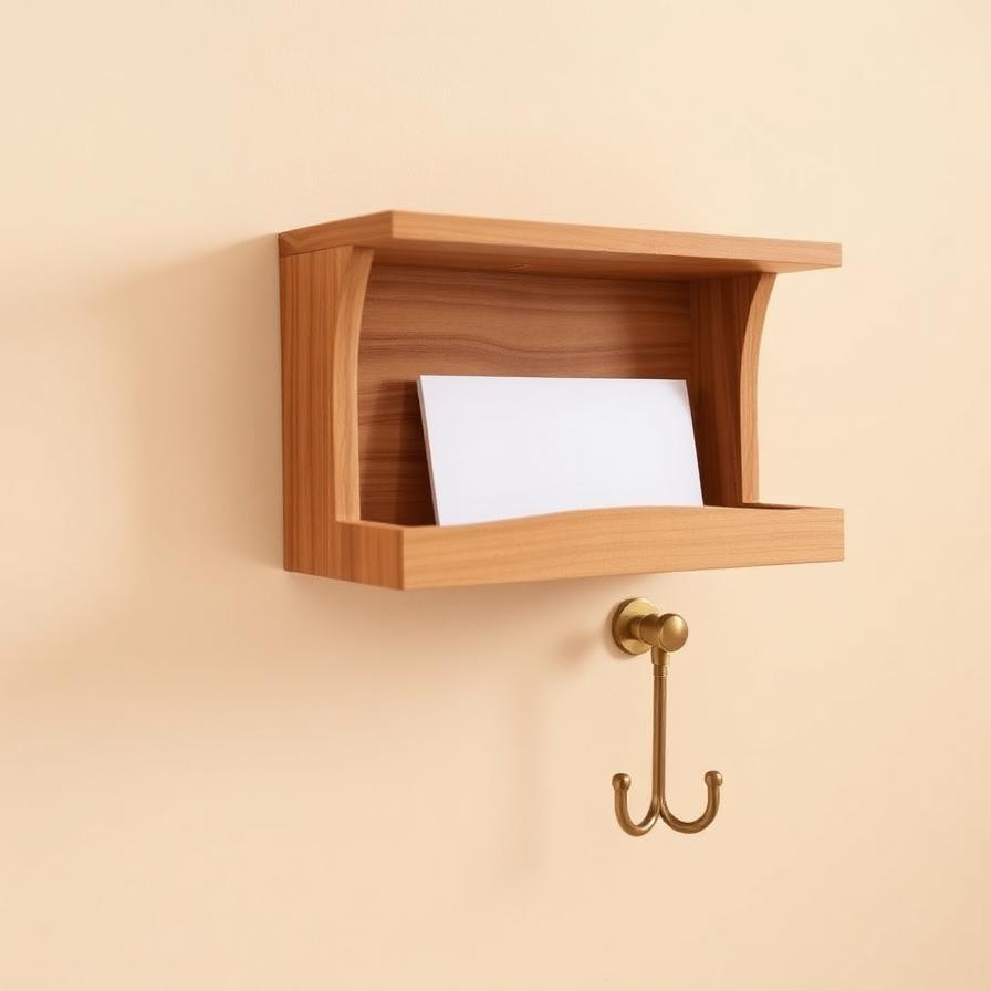 Single peg oak shelf with letter groove and brass hook